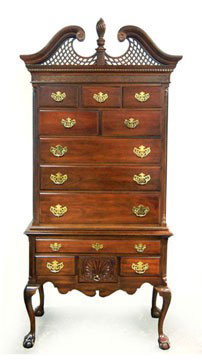 American Drew cherry Philadelphia Chippendale styl: American Drew cherry Philadelphia Chippendale style highboy, 83" high x 38 1/4" x 18 1/4", late 20th C.