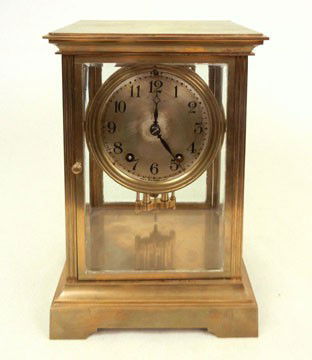 Seth Thomas carriage clock, brass and glass case,: Seth Thomas carriage clock, brass and glass case, with key and pendulum, working condition