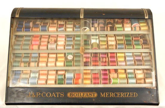 J.P. Coats thread store display cabinet: 10" x 23" x 14 1/2"