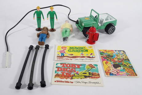 1960's-1970's Tonka Toys Grouping: Circa 1960's-1970's Tonka Toys ten piece grouping, Fire Hydrant with hose attachments, Smokey Bear and His Forest Friends play set Smokey's Ranger Vehicle, Smokey the Bear figure and two Ranger