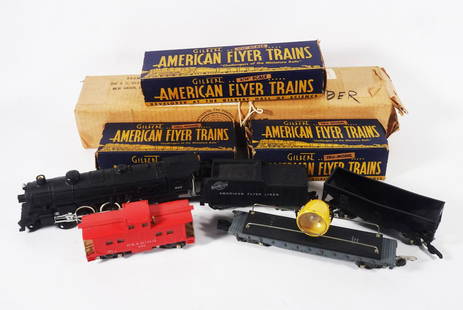 Post War American Flyer Freight Train Set: Circa 1954-1956 post war A.C. Gilbert Co. American Flyer S Gauge five piece freight train set, #283 C & NW Locomotive and Tender with Knuckle Coupler Pul-Mor Smoke and Choo-Choo, #630L red Caboose, #6