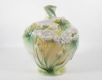 Franz Collection Porcelain Queen Ann Lace Vase: Franz Collection Taiwanese porcelain Queen Anne Lace vase, designed by Doris Tend and G.G. Santiago, decorated with relief floral designs, signed on underside of base Franz FZ00552 Doris Teng and