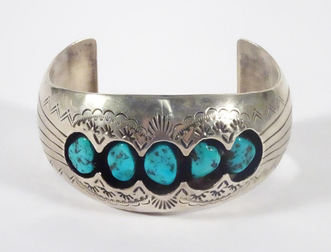 Sterling Hollow Shadowbox Cuff with Five Turquoise (1 of 3)