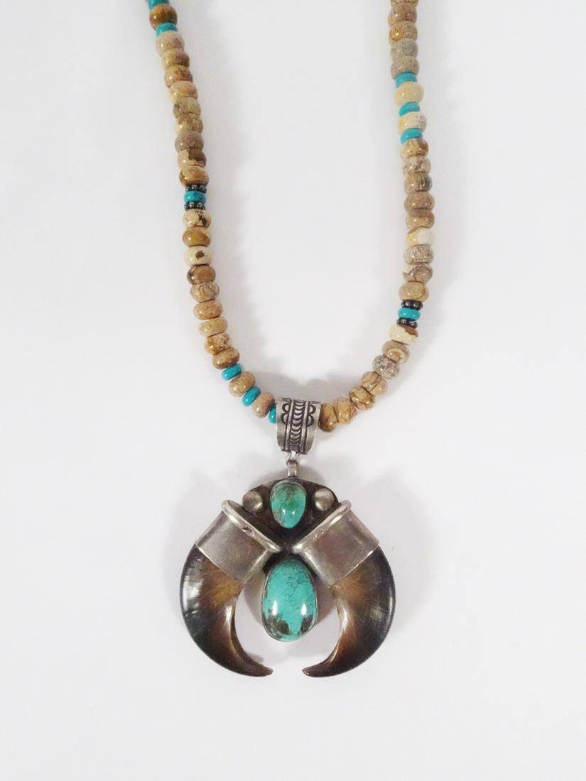 Sterling Turquoise Double Claw Pendant on Bead Chain (1 of 4)