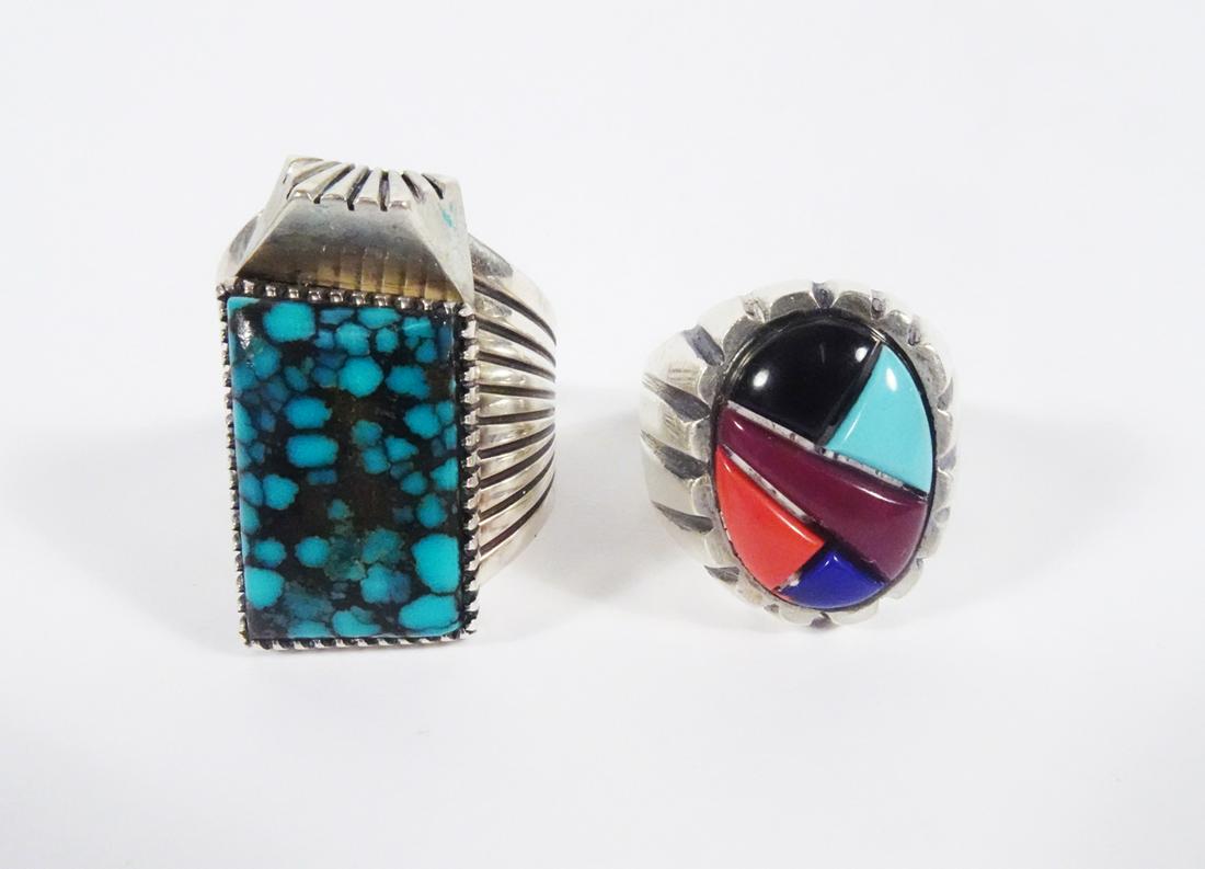Sterling Turquoise Ring and Inlaid Stone Ring (1 of 4)