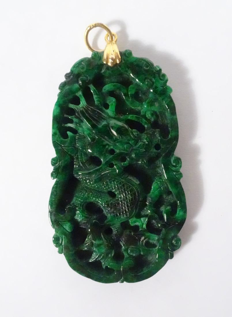 Green Jade Carved Dragon Pendant (1 of 2)