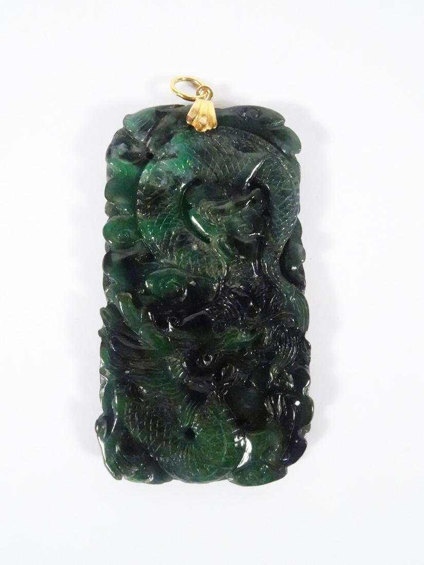 Green Jade Carved Dragon Pendant (1 of 2)