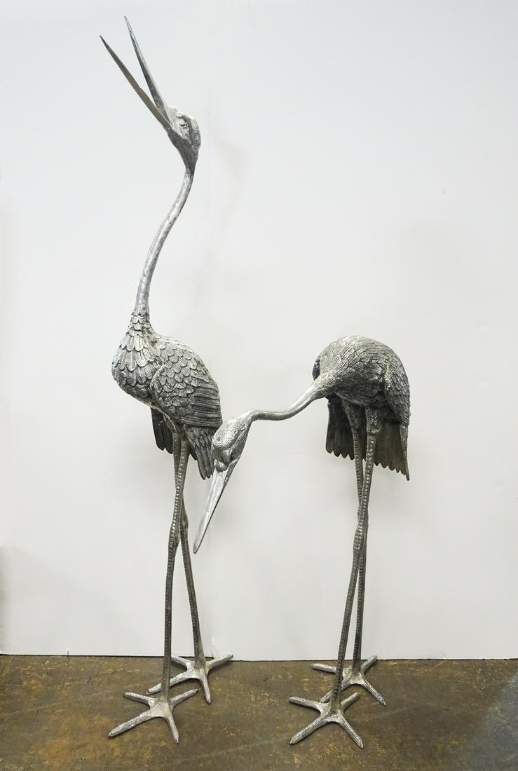 Pair of Cast Aluminum Crane Bird Garden Sculptures (1 of 3)