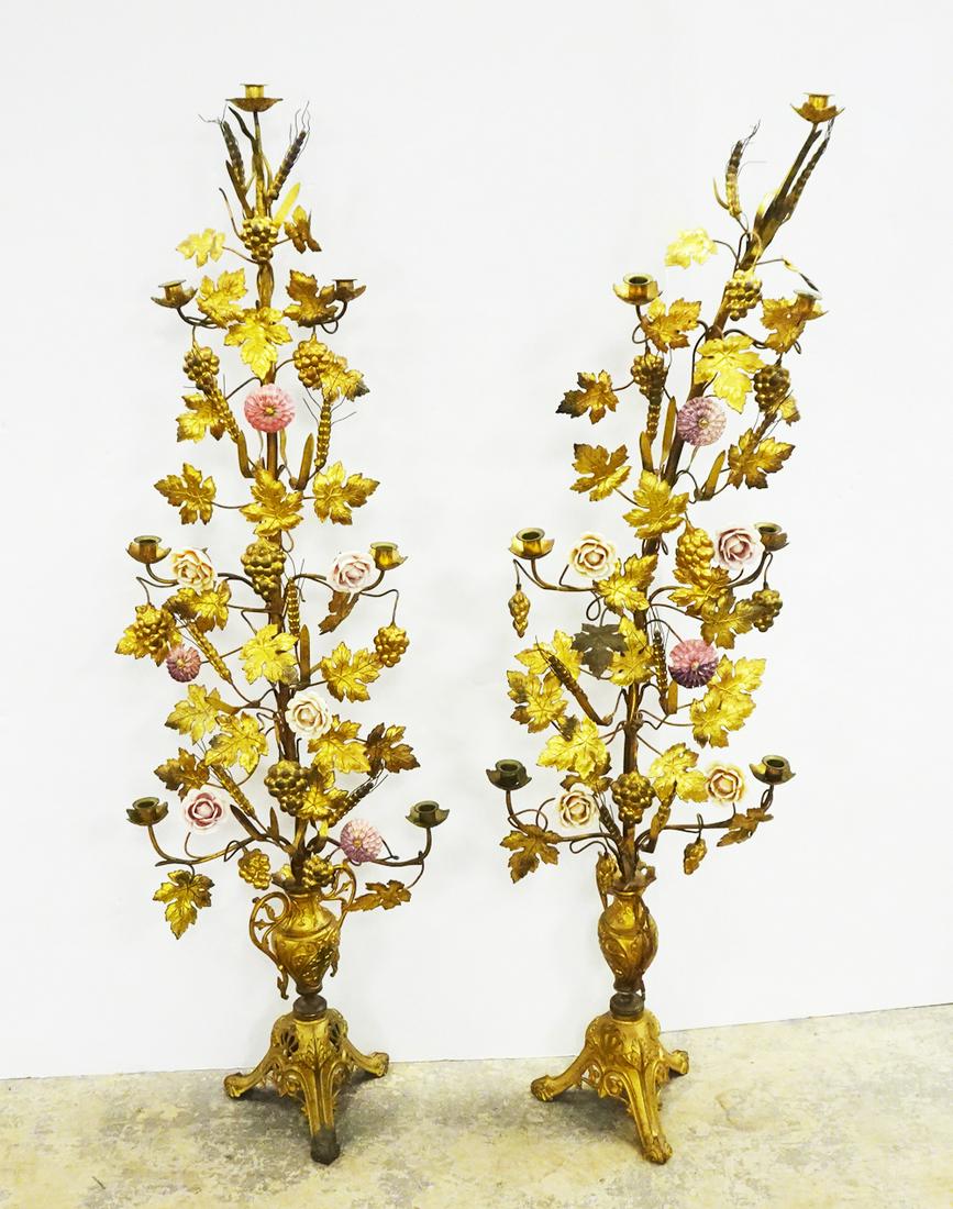 Pair of Gilt Wrought Metal Floor Candelabrums (1 of 4)