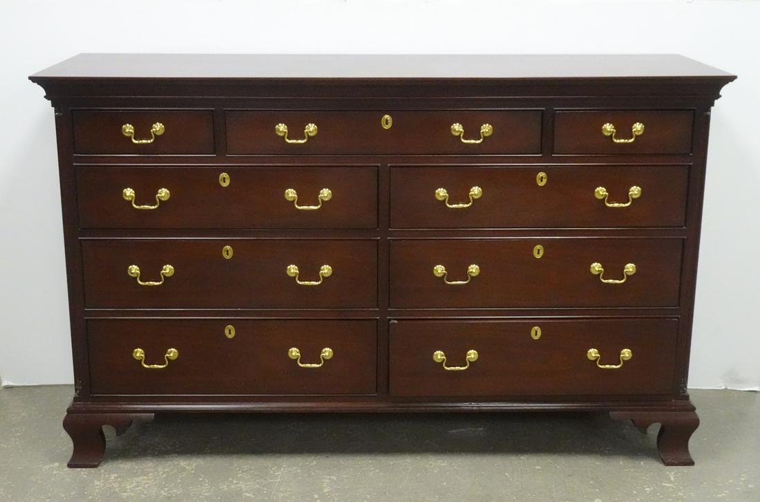 Hickory Chair Furniture Company Dresser: Hickory Chair Furniture Company mahogany dresser, bail handles with faux escutcheons, signed on inside of left top drawer with Hickory Chair Furniture Co. tag, circa mid 20th c., 42" (h) x 69" x 21"