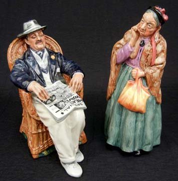 Two Royal Doulton figurines, "Taking Things Easy": Two Royal Doulton figurines, "Taking Things Easy" HN 2677, 7", and "Bridget" HN 2070, 7 3/4"