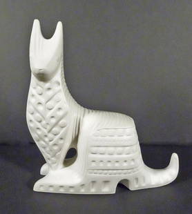 Jonathan Adler Menagerie Kangaroo Figure: Jonathan Adler Menagerie Kangaroo figure, white ceramic with a matte glaze, circa late 20th c., signed on underside of base with original sticker label and embossed "Jonathan Adler" mark, 9" (h) x 8"