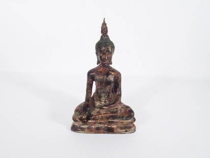 Thai Bronze Buddha Shakyamuni Sculpture: Thai bronze Buddha Shakyamuni sculpture, circa late 18th c. to mid 19th c., 8 1/2" (h) x 5" x 3"