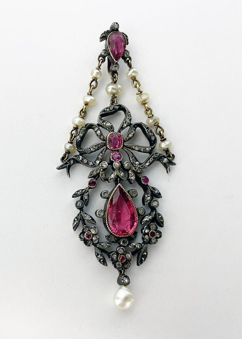 Belle Epoque Diamond Tourmaline Seed Pearl Pendant (1 of 2)