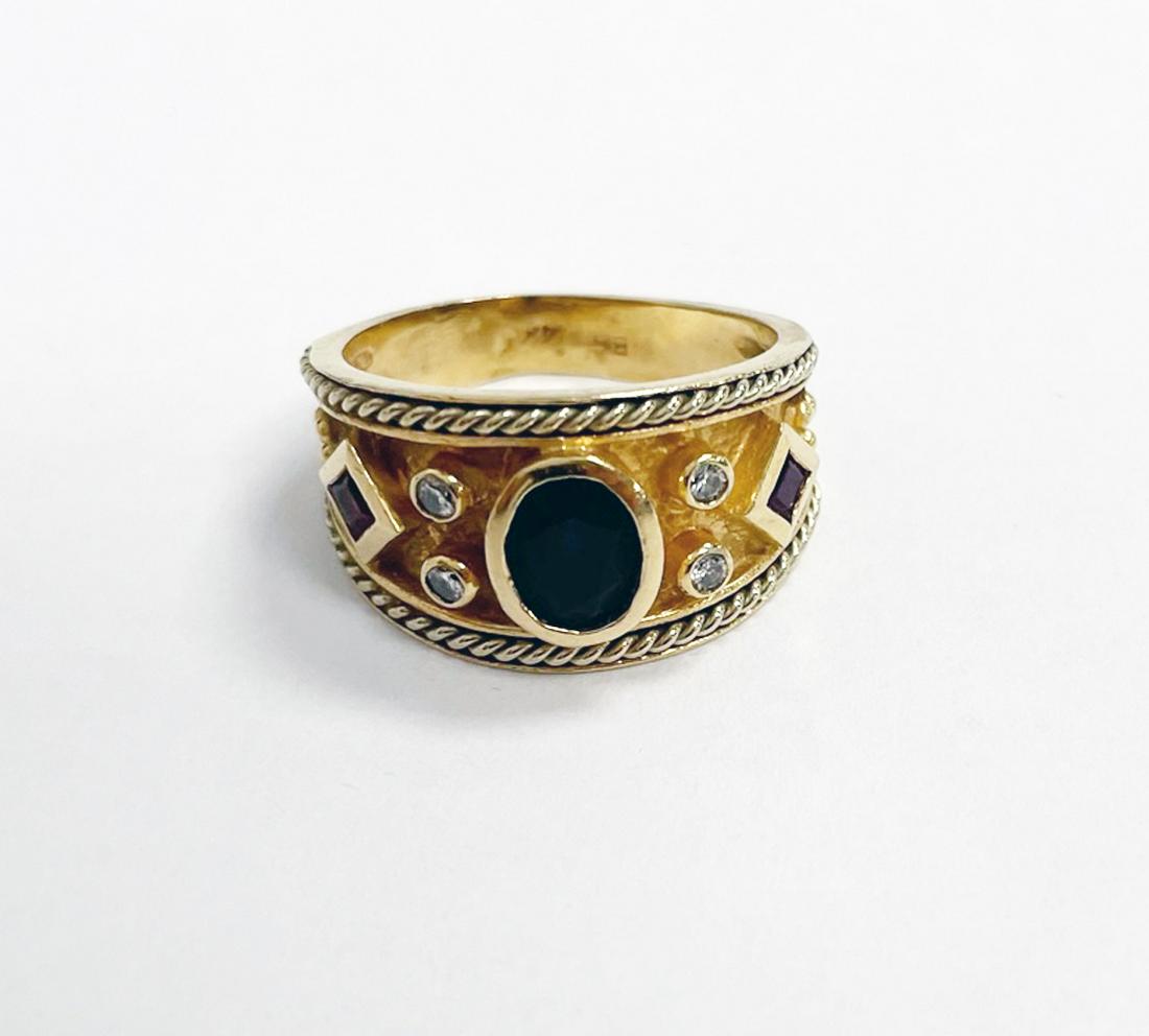 Etruscan Styled Sapphire 14K Gold Ring (1 of 4)