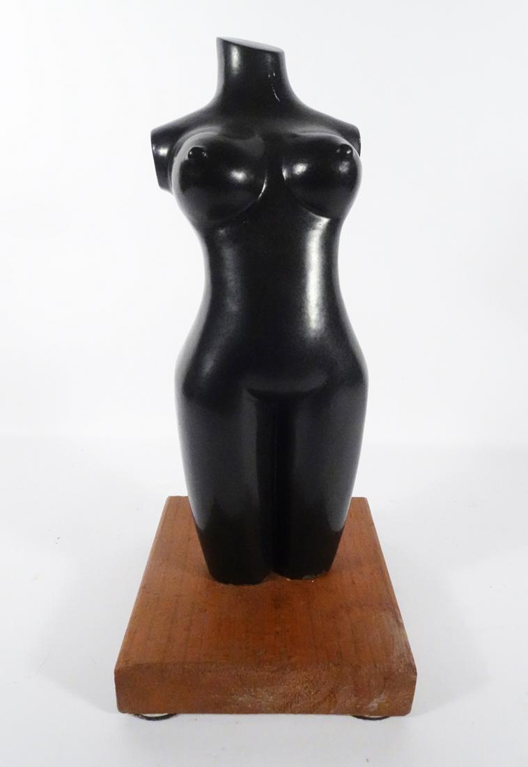 Zimbabwe School Stone Shona Sculpture: African Zimbabwe school carved stone Shona sculpture, in the form of a female torso, untitled and unsigned, incised number 32288 on left side of verso near bottom, sculpture size 14" high x 5" x 4", b