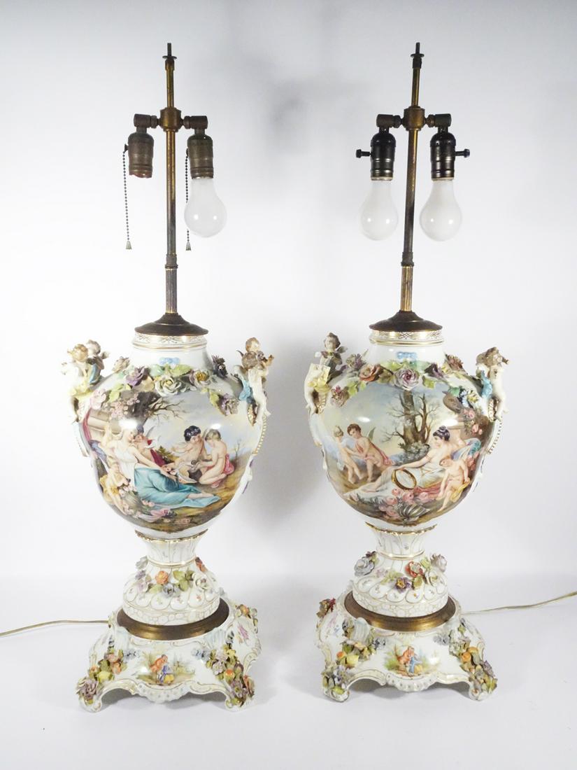 Pair of Meissen Type Porcelain Table Lamps (1 of 8)