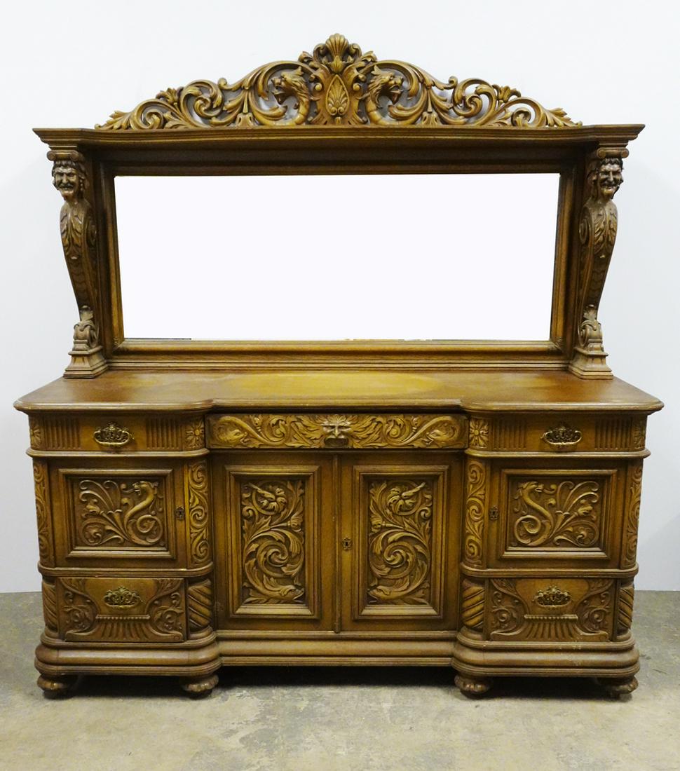 American Golden Oak Carved Sideboard (1 of 2)
