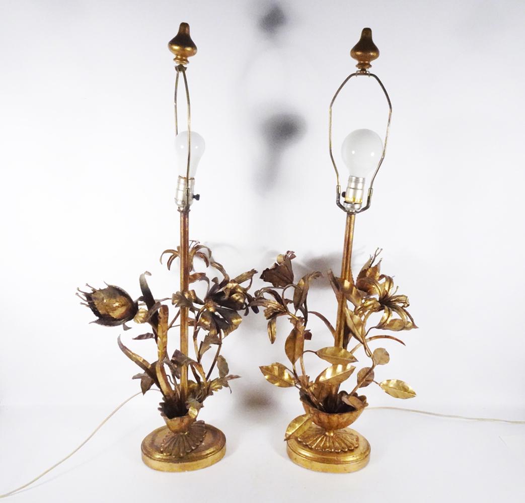 Pair of Italian Style Gilt Floral Lamps (1 of 3)
