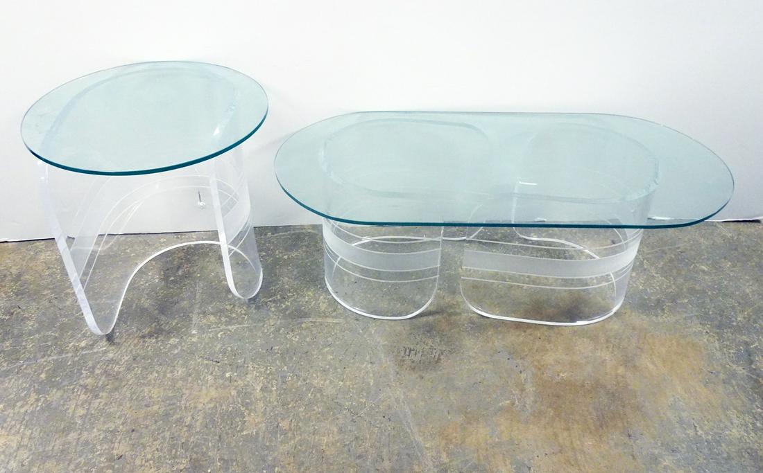 Modernistic Lucite and Glass Top Tables (1 of 3)