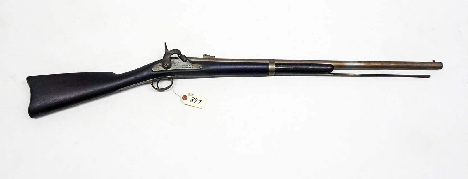 Savage R.F.A. Company Civil War era black powder rifle: Savage R.F.A. Company Civil War era black powder rifle. Cap and ball (percussion) action. 1/2" bore. 28 1/2" barrel. Overall length 45". Dated 1863. Includes ram rod. C&R - NO / Instacheck - NO