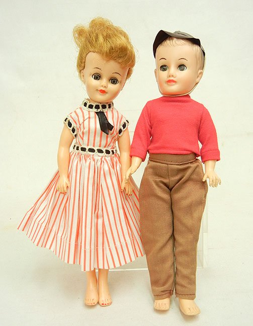 1950s Vogue Jan and Jeff dolls, with tagged outfits: 1950s Vogue Jan and Jeff dolls, with tagged outfits, 10"
