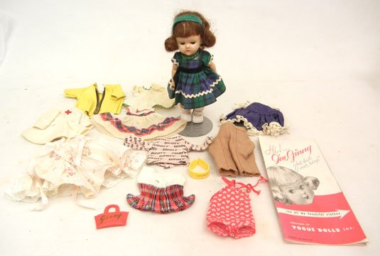 Hard plastic 1950s Ginny walker doll, with addition: Hard plastic 1950s Ginny walker doll, with additional original clothing, 8"