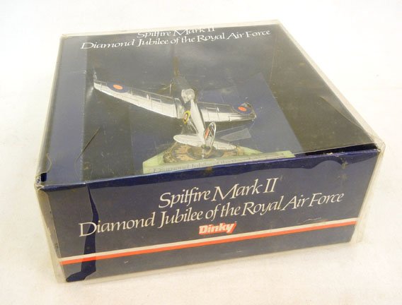 Dinky Toys Spitfire Mark II Diamond Jubilee of the: Dinky Toys Spitfire Mark II Diamond Jubilee of the Royal Air Force, mint in original box, chrome die cast metal, limited issue, rarest of the post war big planes