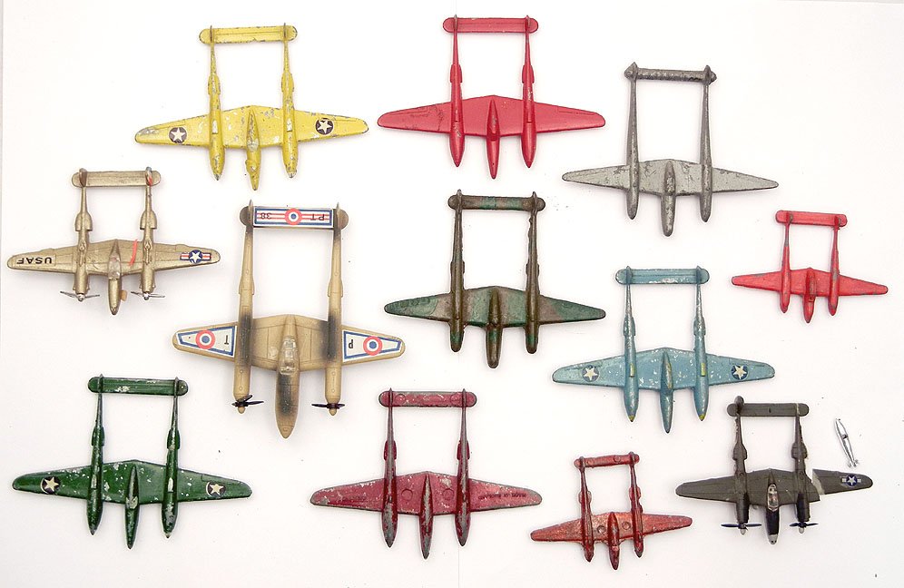 Twelve die cast aircraft toys, including Crecent,: Twelve die cast aircraft toys, including Crecent, Mira, Zylmex, Timpo Toys, and some marked Made in England