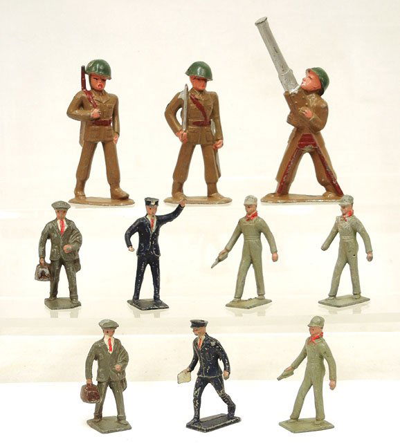 Lot of ten die cast figurines, marked Lincoln Logs: Lot of ten die cast figurines, marked Lincoln Logs and Made in USA