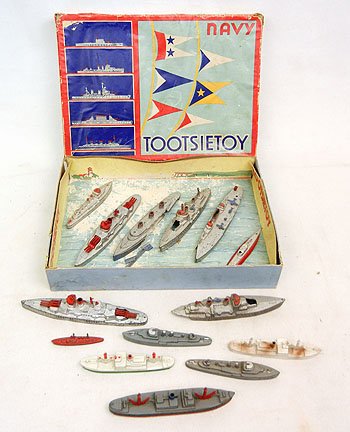Tootsietoy Navy No. 5750 set in original box, with: Tootsietoy Navy No. 5750 set in original box, with seven additional ships, C. 1930s