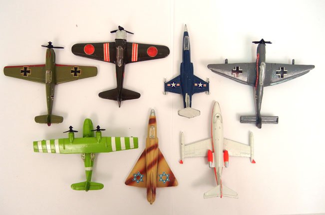 Seven Cragstan metal aircraft toys from Hong Kong,: Seven Cragstan metal aircraft toys from Hong Kong, C. mid 1960s, including the unusual Catalina PBY flying boat