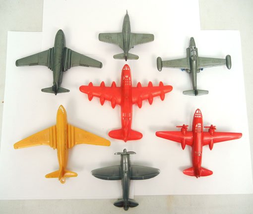 Grouping of plastic aircraft toys, including Marx,: Grouping of plastic aircraft toys, including Marx, early Comet Jetliner, one marked Tudor Rose, and some Made in W. Germany, C. 1950s