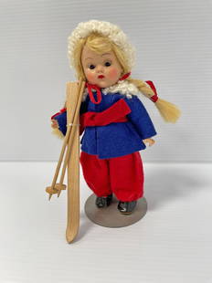 Vogue 1952 hard plastic strung Ginny 8" Sport Series Ski: Vogue 1952 hard plastic strung Ginny 8" doll Sport Series Ski, high color, complete with original skis & poles