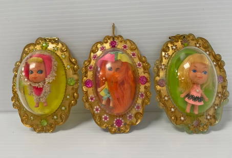 Mattel 1966 Kiddles: Mattel 1966 Kiddles, three Lucky Locket Kiddles in original locket as pictured