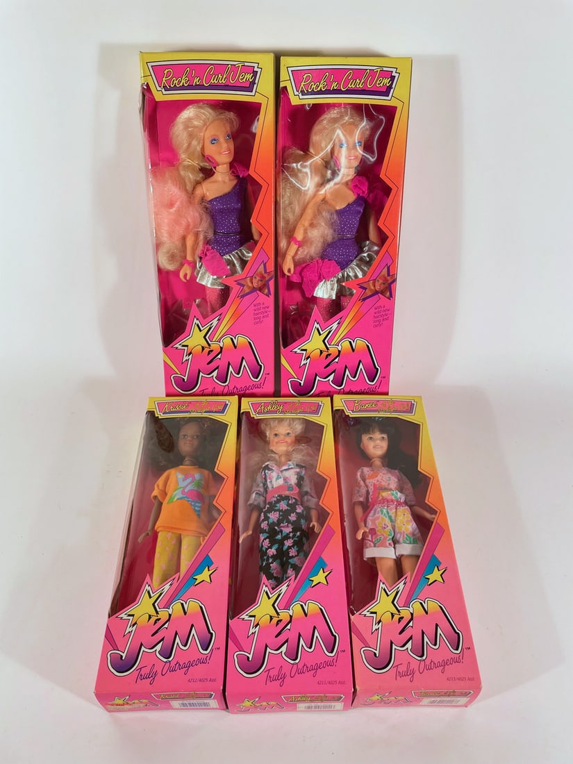 Five 1980's mint Jem dolls in original packaging (1 of 2)