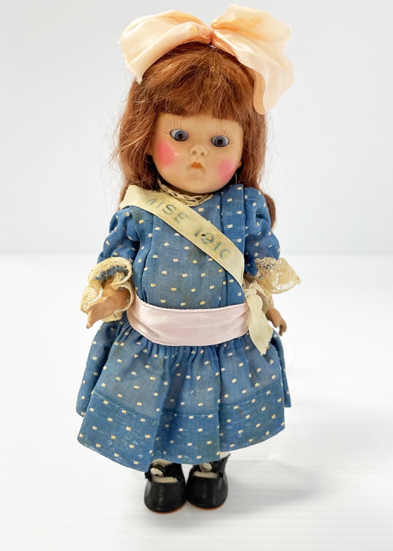 1950 strung Ginny doll Half Century Miss 1910: 1950 strung Ginny doll Half Century Miss 1910, 8" hard plastic, sleep eye, original tagged outfit