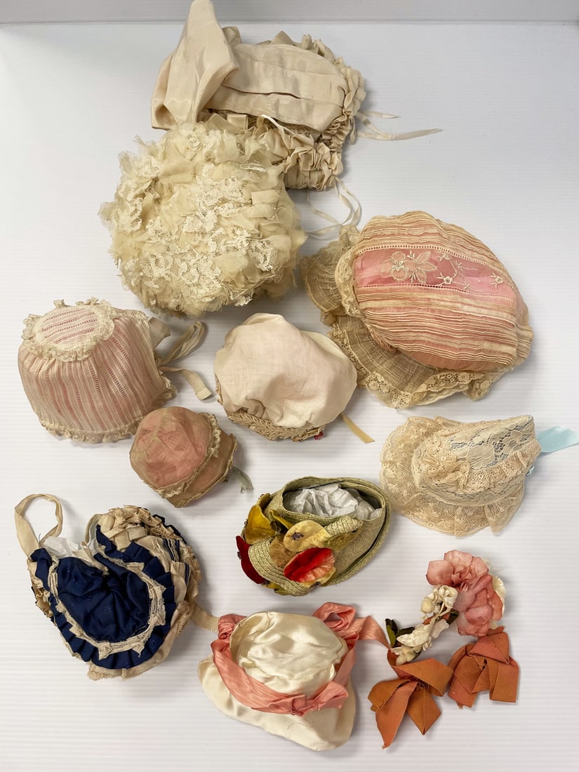 Large group of antique and vintage doll hats and bonnets (1 of 1)