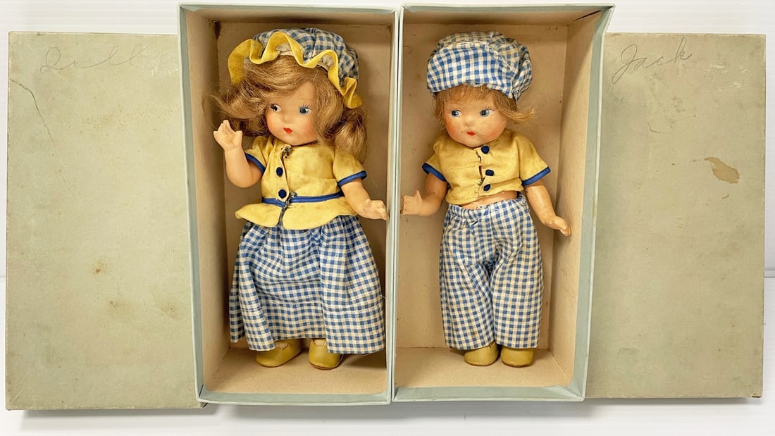 Pair of Vogue 8" composition Ginny 1940's Toddles dolls Jack and Jill (1 of 1)