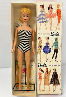 #5 Ponytail Barbie in original box: #5 Ponytail Barbie in original box, with stand and 1961 brochure, box 12" x 3" x 2"