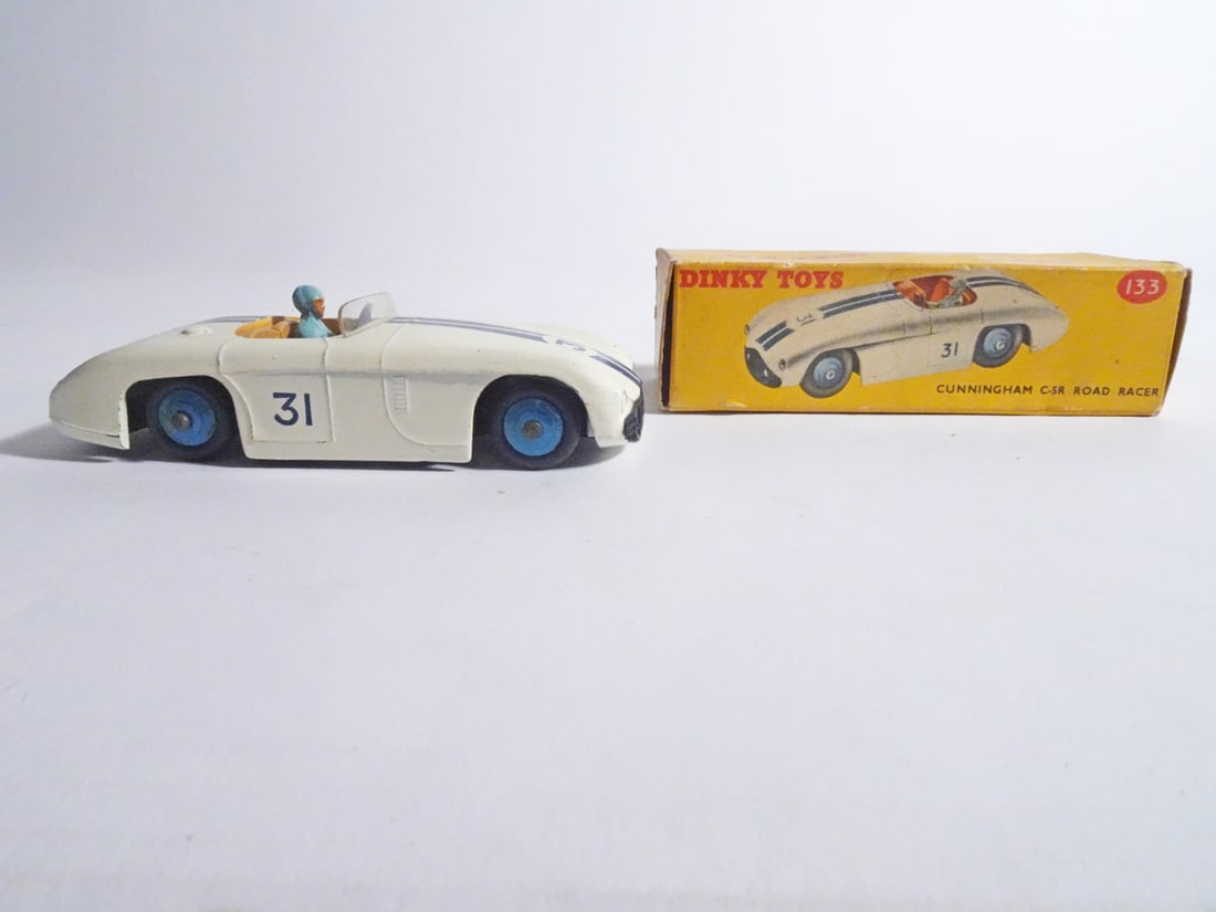 Dinky Toys Cunningham C-5R Road Racer: Meccano Ltd. Dinky Toys Cunningham #133 C-5R Road Racer, comes with its original box, circa 1955-1960