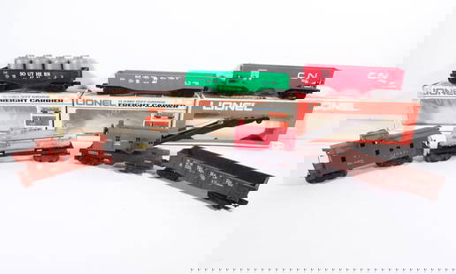 American Flyer and Lionel HO Scale Trains Grouping: Ten piece A.C. Gilbert Co. American Flyer and Lionel HO scale trains grouping, American Flyer #433 PRR 0-6-0 Steam Locomotive and Tender and #505 Norfolk and Western Gondola Car, Lionel #0145 Automati