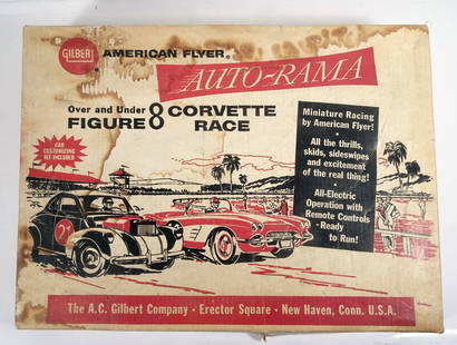 American Flyer Autorama Slot Car Set: A.C. Gilbert Co. American Flyer #19080 Auto-Rama Figure 8 Corvette Race car set,1/32 scale, circa 1960's