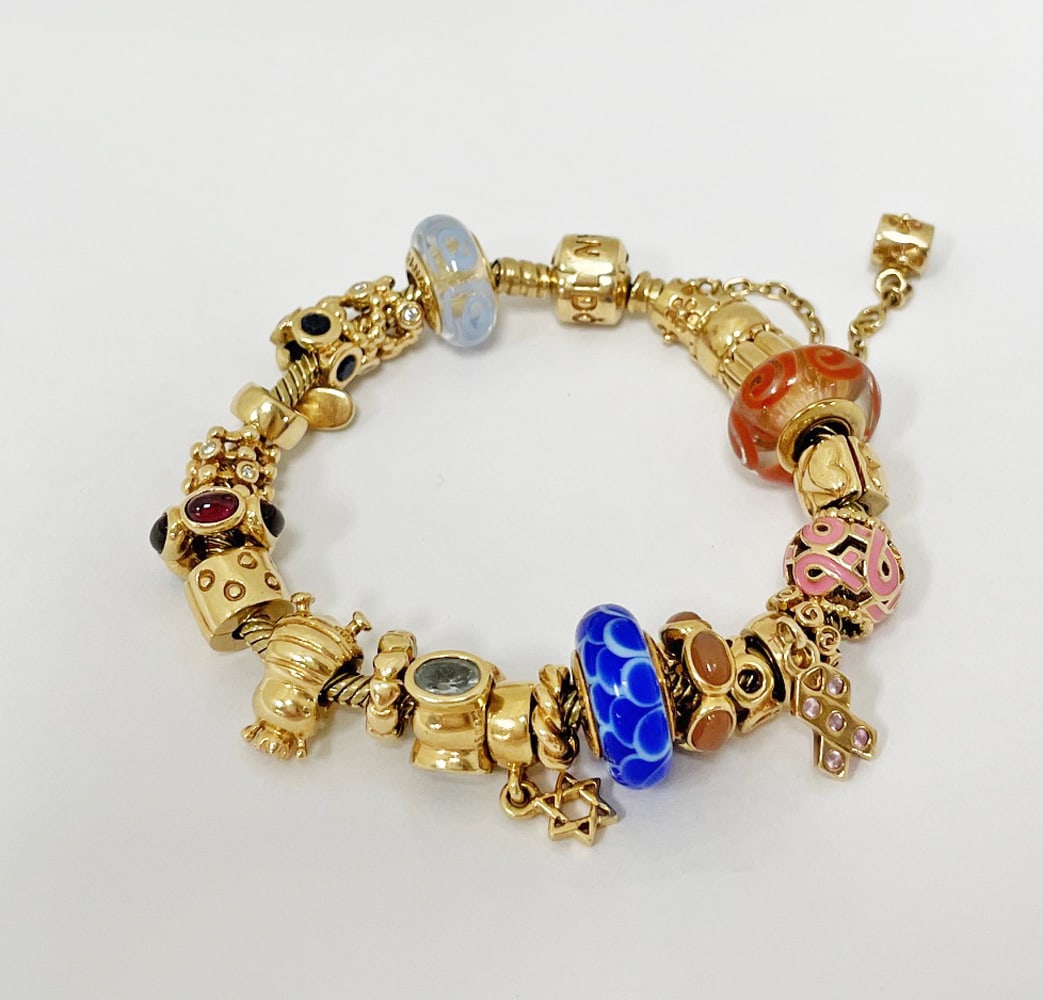 Pandora 14k Yellow Gold Charm bracelet w/charms (1 of 2)