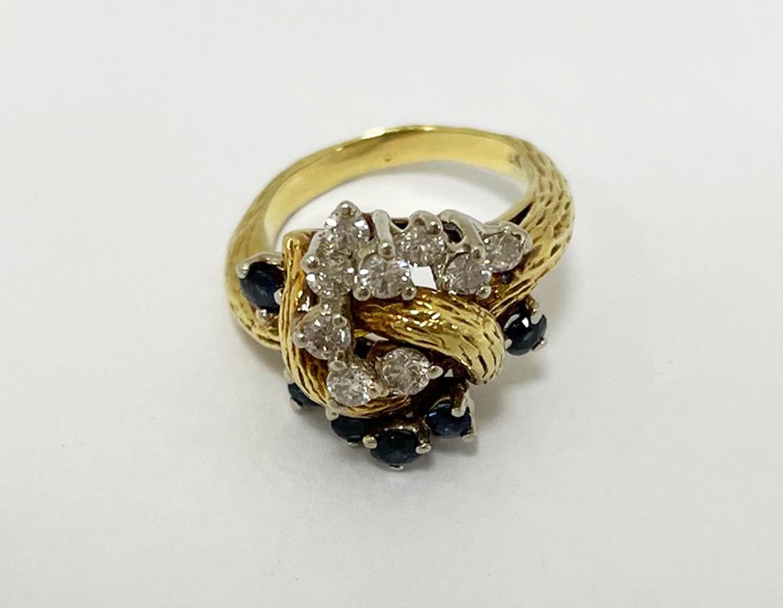 Sapphire Diamond Cluster Ring 18K Yellow Gold (1 of 2)