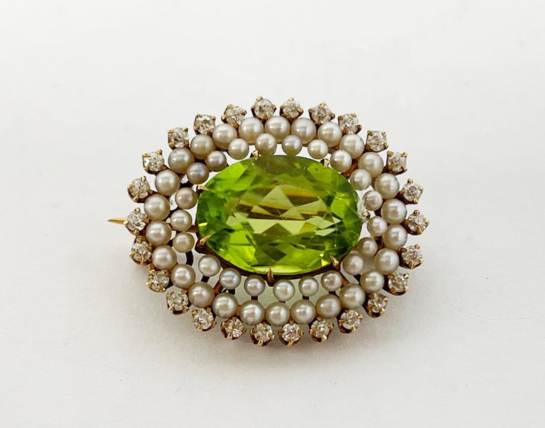 Antique Peridot Pearl Diamond Pin (1 of 1)