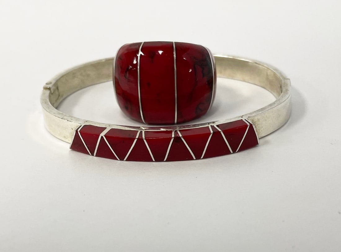 Sterling Red Stone Bangle and Ring (1 of 1)