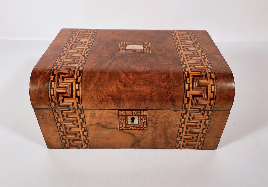 English Tunbridgeware Burlwood Lap Desk Box (1 of 4)