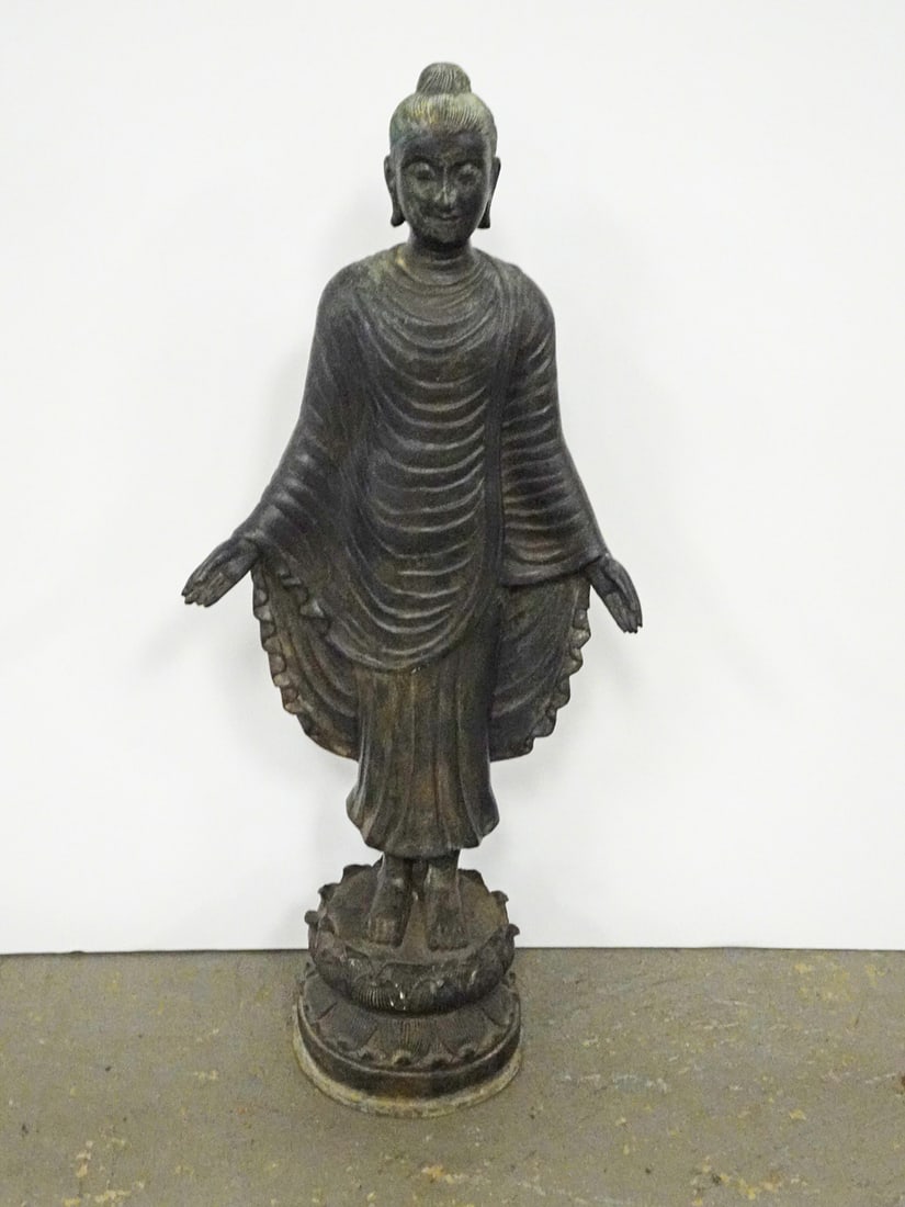 Thai Bronze Standing Buddha Sculpture (1 of 2)
