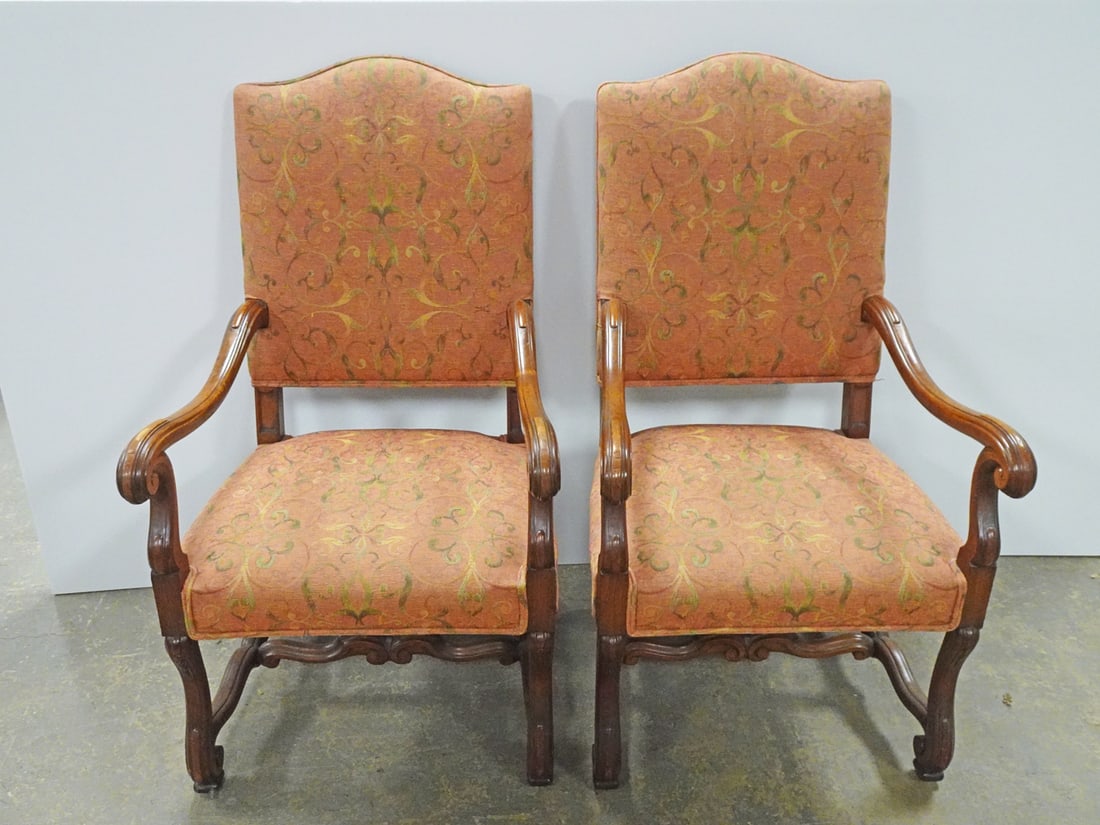 Pair of Walnut and Upholstered Arm Chairs (1 of 2)